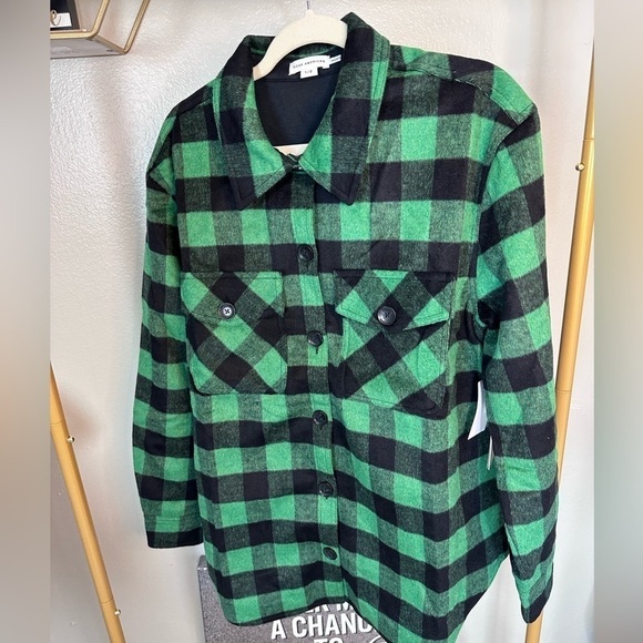 GOOD American Plaid Boyfriend Shaket NWT Summer Green/Black BuffaloPlaid SOLDOUT - Picture 3 of 8